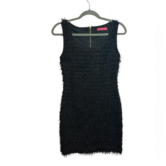 Betsey Johnson Metallic Black Fringe Party Dress - Picture 1 of 5